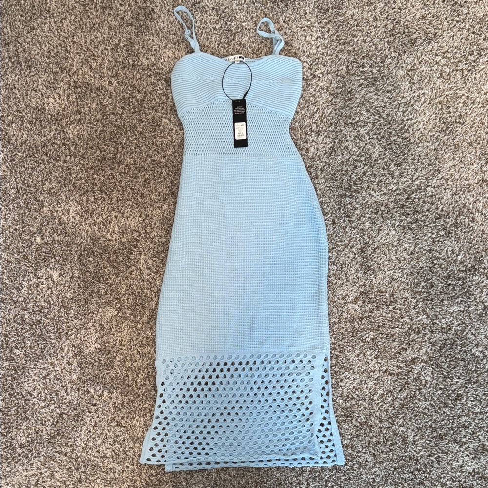Fashion Nova Light Blue Crochet Midi Dress